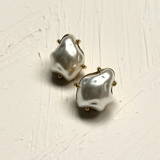 Gold and White Pearl Studs