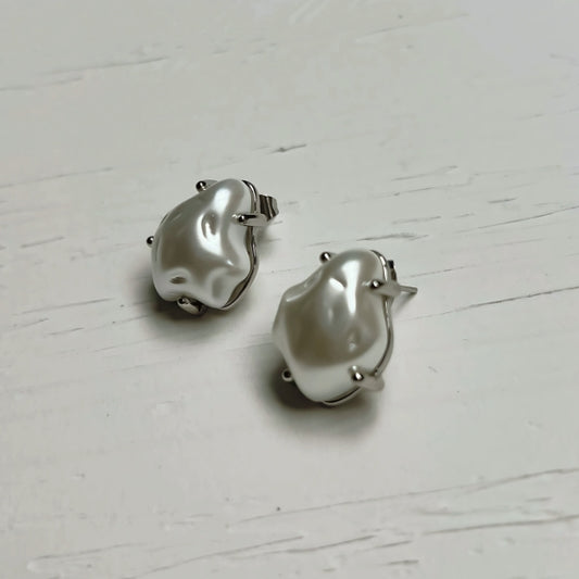 Silver and White Pearl Studs