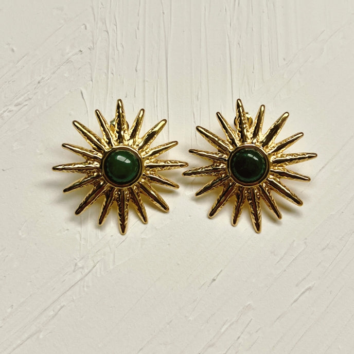 Gold and Green Star Earrings