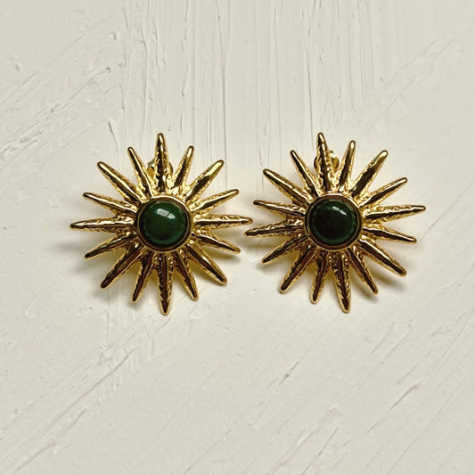 Gold and Green Star Earrings