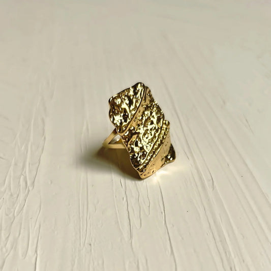 Golden Stone Rectangle Ring